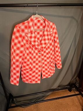 Orange Plaid Women's Blazer Jacket